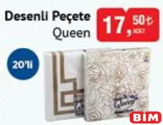 QUEEN DESENLİ PEÇETE 20'Lİ fiyat ve kampanya bilgisi